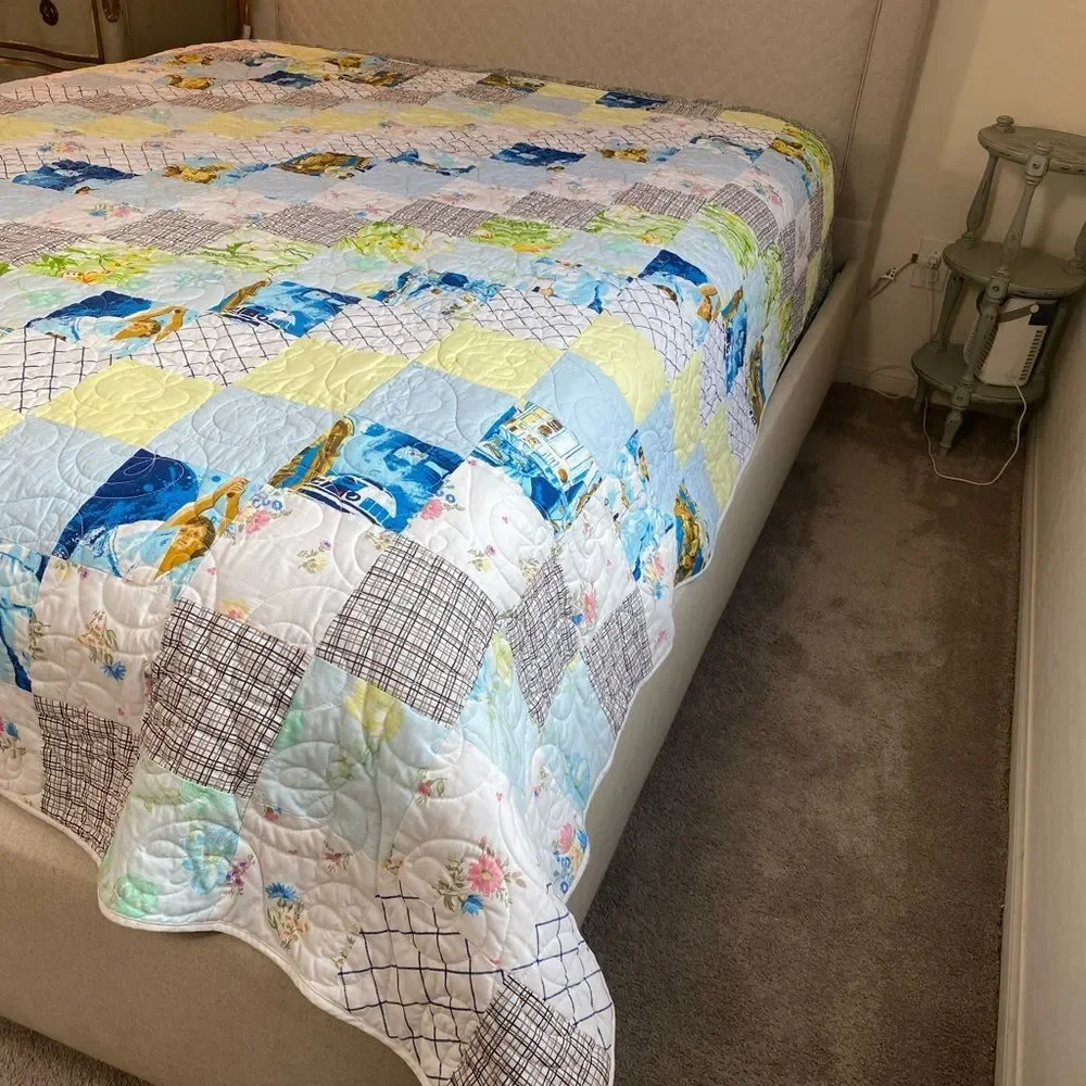 Handmade patchwork quilt with Starwars , gingham, floral , butterflies Queen